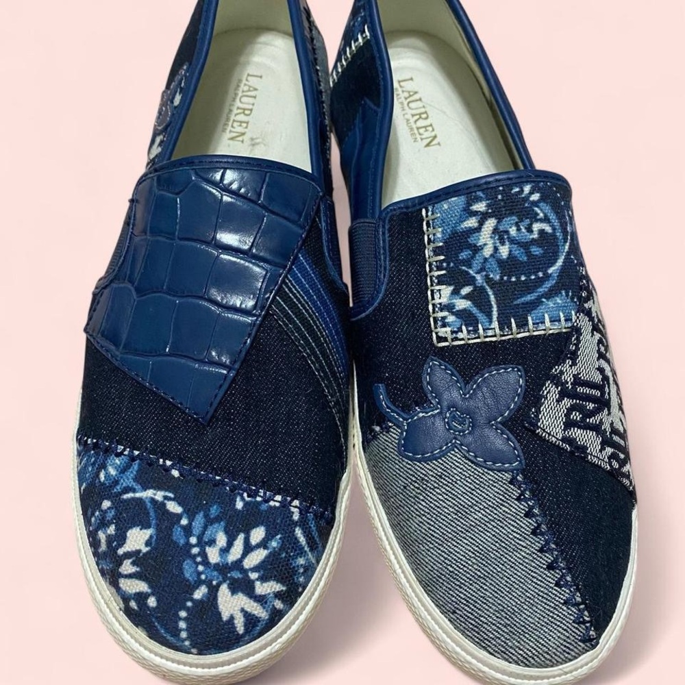 Brand New Ralph Lauren Blue Patchwork Slip-On Shoes